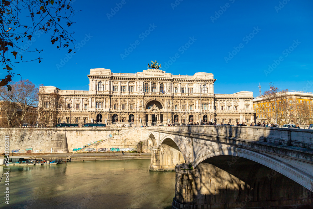 ROME / ITALY - DECEMBER 25, 2018: Historical building, statues and architecture details in Rome, Italy: The Supreme Court of Cassation