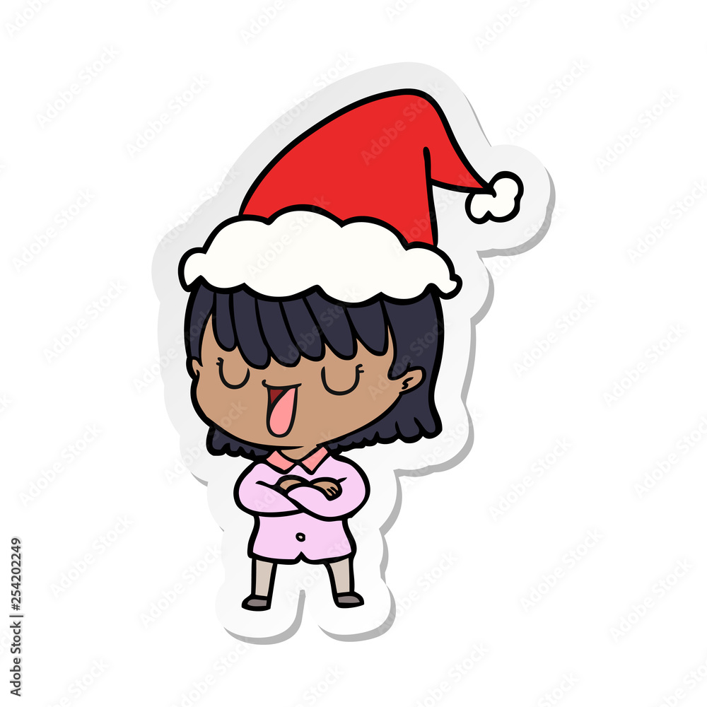 Fototapeta premium sticker cartoon of a woman wearing santa hat