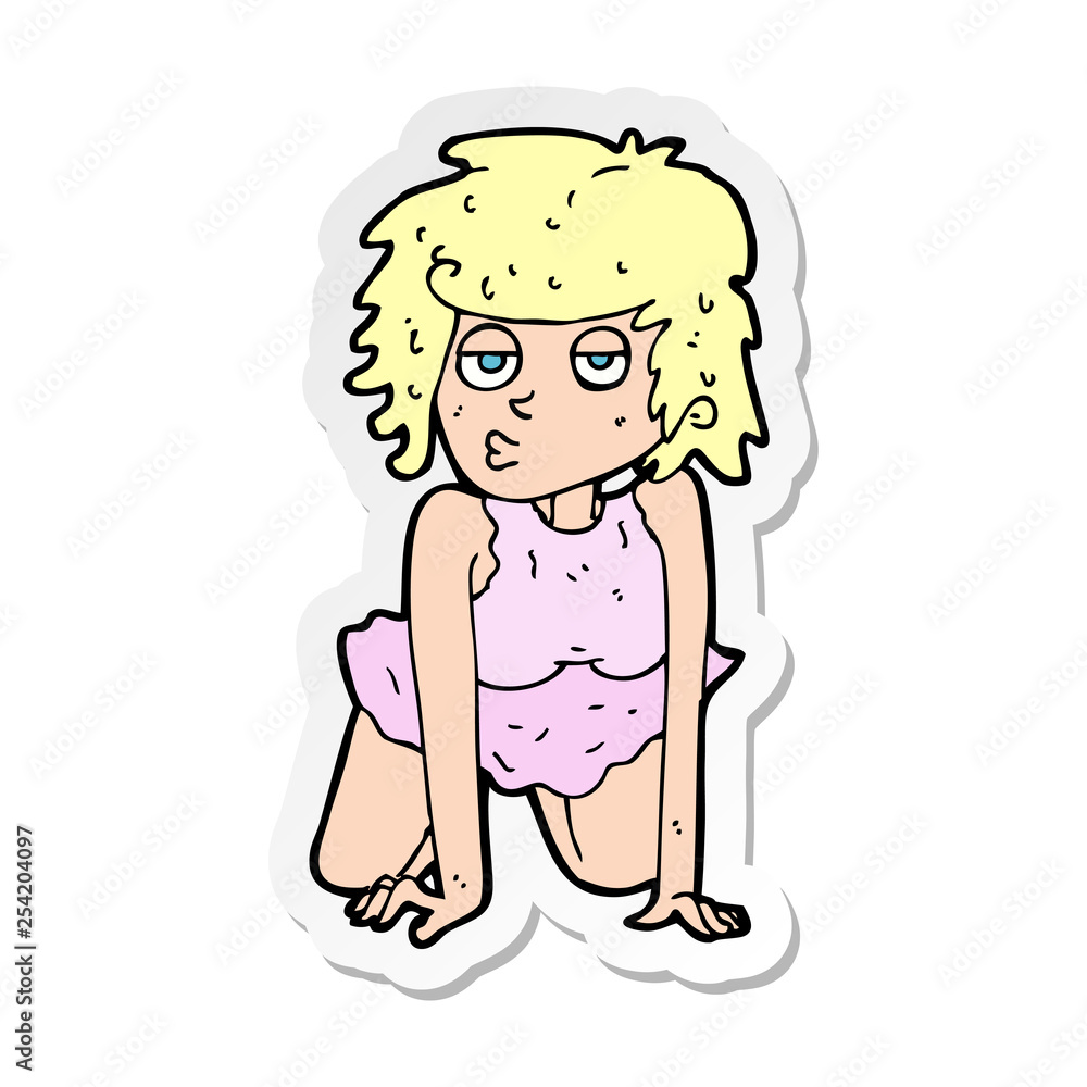 sticker of a cartoon woman doing pin-up pose sticker of a cartoon woman doing pin-up pose