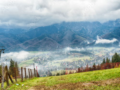 View of Zakopane on the background of the Tatra Mountains