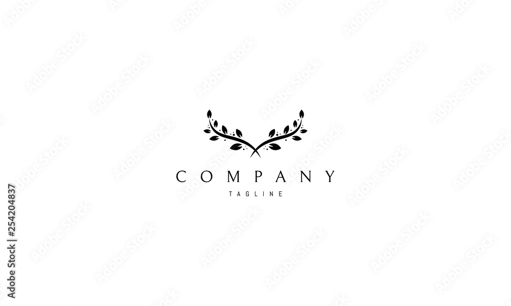 Elegant branches leaf tree black vector logo design