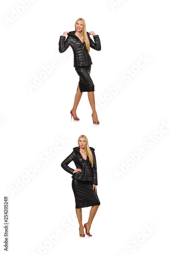 Young woman in bologna jacket isolated on white