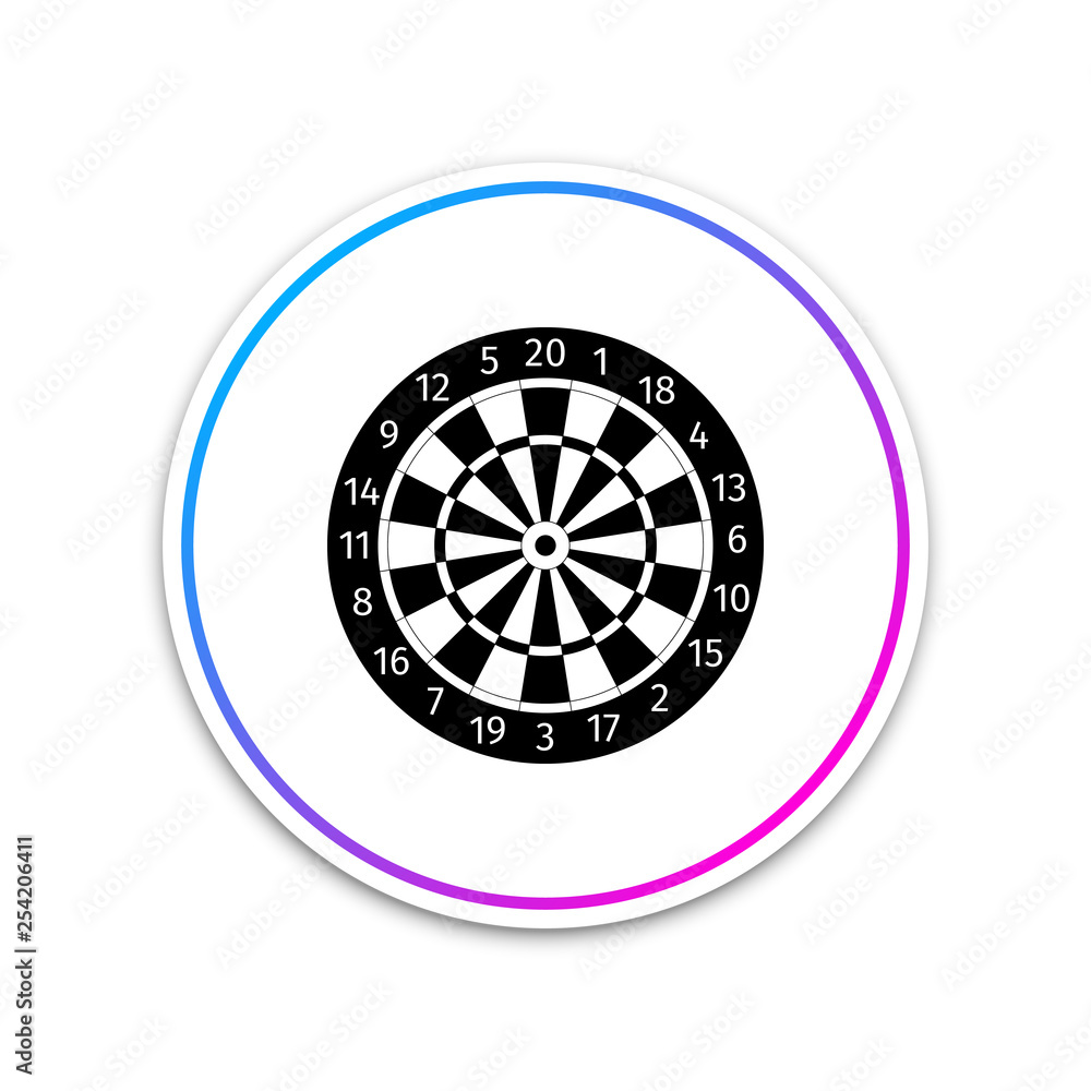 Classic darts board with twenty black and white sectors icon isolated on white background. Dart board sign. Dartboard sign. Game concept. Circle white button. Vector Illustration Classic darts board with twenty black and white sectors icon isolated on white background. Dart board sign. Dartboard sign. Game concept. Circle white button. Vector Illustration