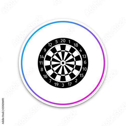 Classic darts board with twenty black and white sectors icon isolated on white background. Dart board sign. Dartboard sign. Game concept. Circle white button. Vector Illustration
