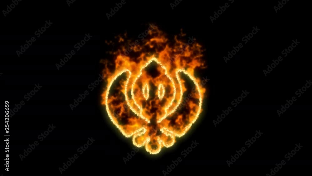 khanda symbol inflames. Then disappears. In - Out loop. Alpha channel Premultiplied - Matted with color black khanda symbol inflames. Then disappears. In - Out loop. Alpha channel Premultiplied - Matted with color black