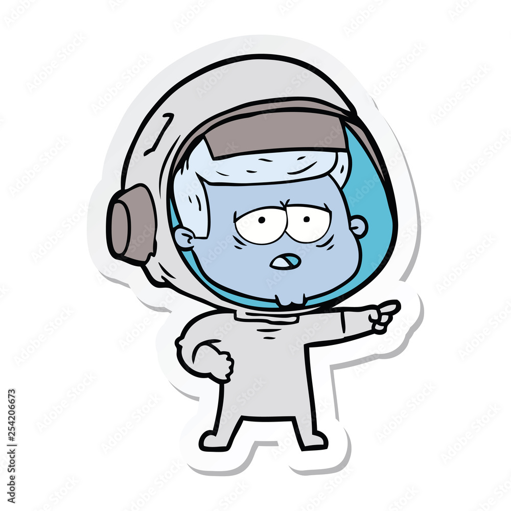 sticker of a cartoon tired astronaut sticker of a cartoon tired astronaut
