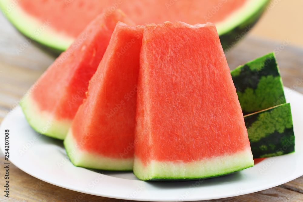 Slices of refreshing watermelon, closeup