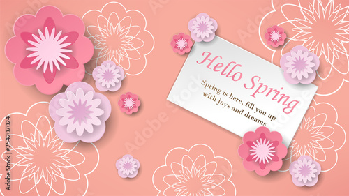 Sweet pink peach color Cherry blossom theme background design for website template or banner use