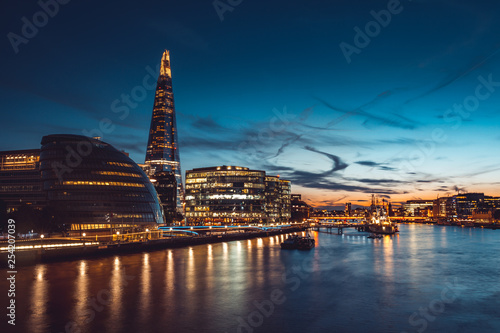Banks of river Thames in London after sunrise