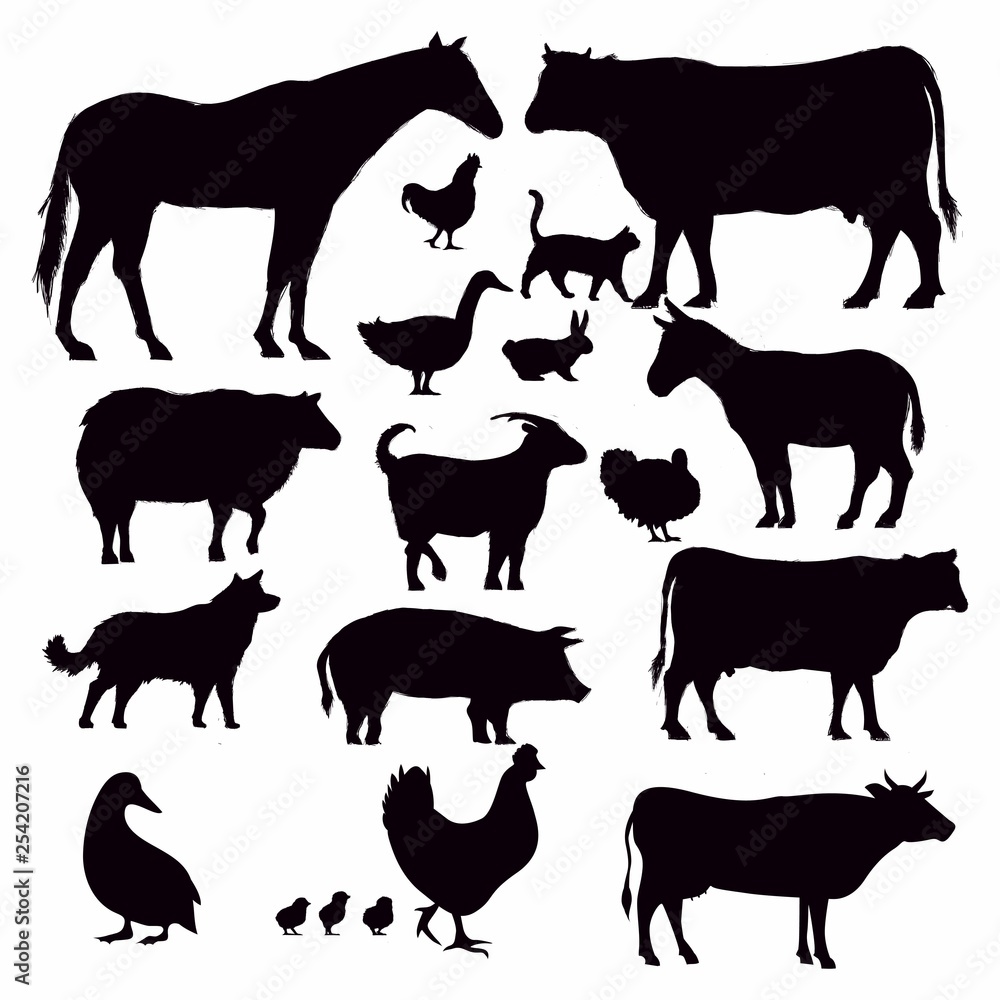 Farm animals collection - vector silhouette - Vector Stock Vector ...