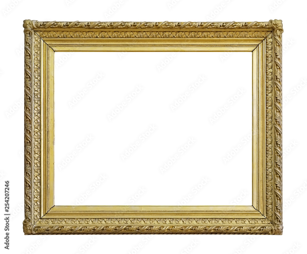 Golden frame for paintings, mirrors or photo isolated on white background Golden frame for paintings, mirrors or photo isolated on white background
