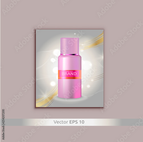 Stylish cosmetic poster Mock-up - a plastic bottle for a cosmetic face tonic, body and face mousse.