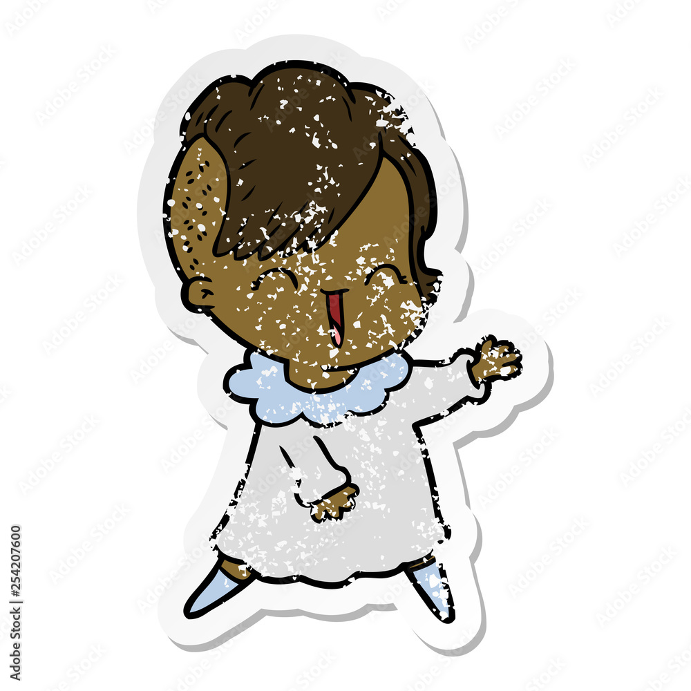 distressed sticker of a happy cartoon hipster girl distressed sticker of a happy cartoon hipster girl