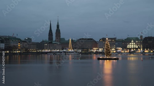 Day to Night Timelapse of the Jungfernstieg in Hamburg, Germany photo