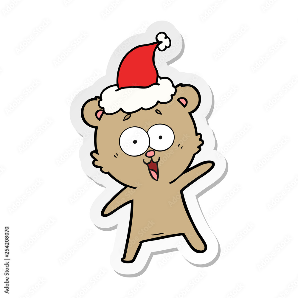 laughing teddy bear sticker cartoon of a wearing santa hat laughing teddy bear sticker cartoon of a wearing santa hat