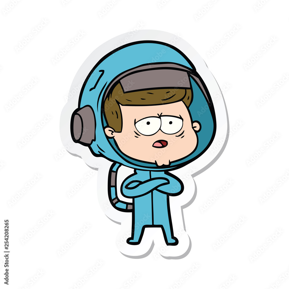 sticker of a cartoon tired astronaut sticker of a cartoon tired astronaut