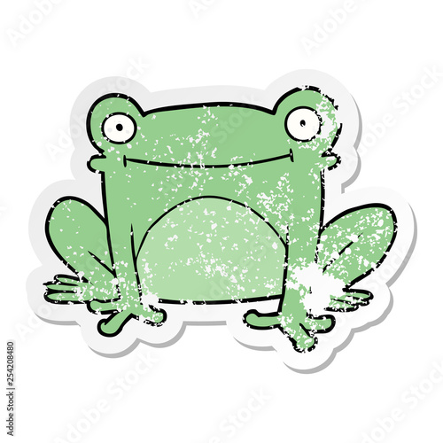 distressed sticker of a cartoon frog