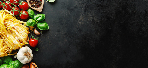 Italian food background on dark