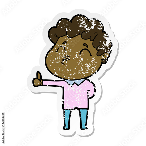 distressed sticker of a cartoon man pouting