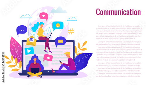 Communication via internet concept. Social networking, chatting vector illustration.