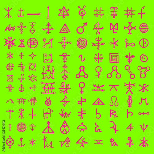 Alternative of digital green matrix and computer code symbols. Quantum computers and qubit,  hacker and crypto, steampunk, alien programming concept. Vector.