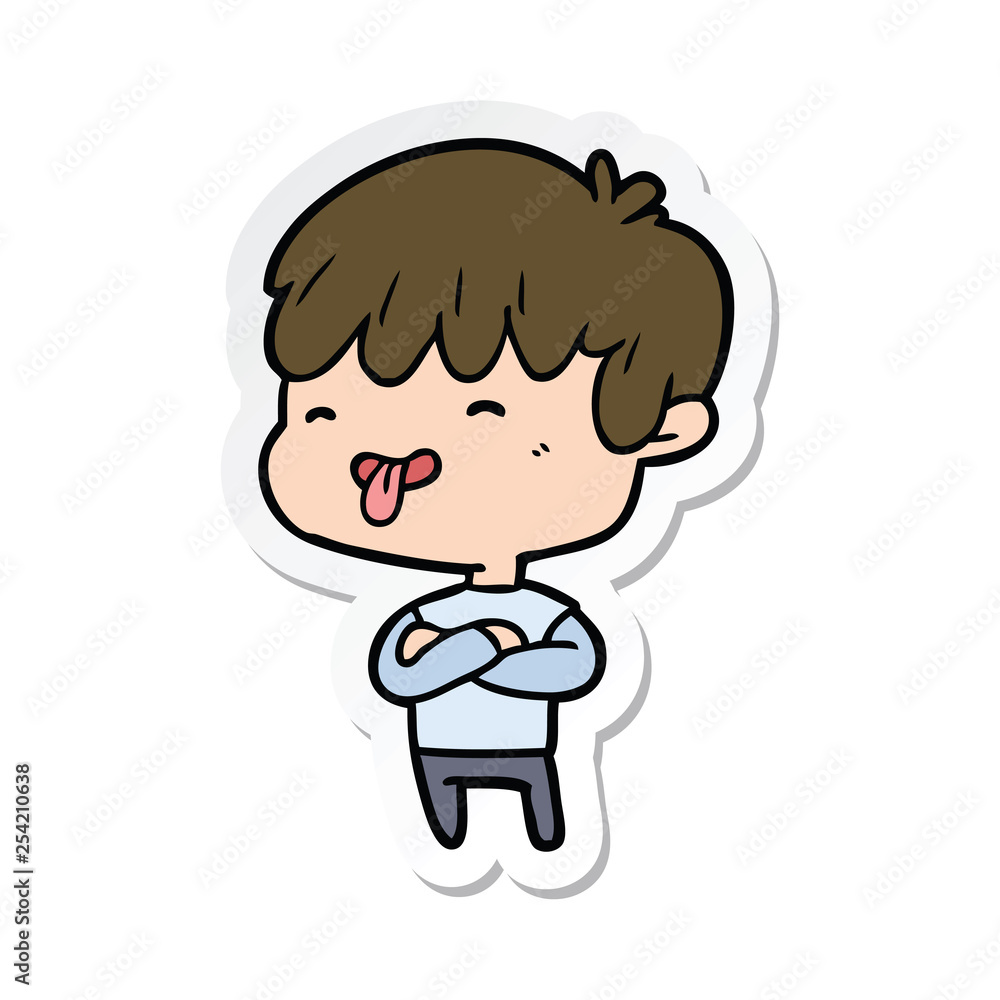 sticker of a cartoon boy sticking out tongue sticker of a cartoon boy sticking out tongue