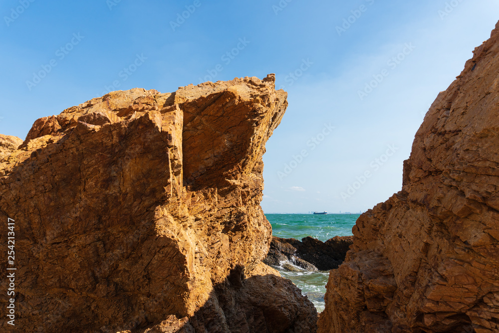 Large stones on the sea with beautiful and unusual shapes.
