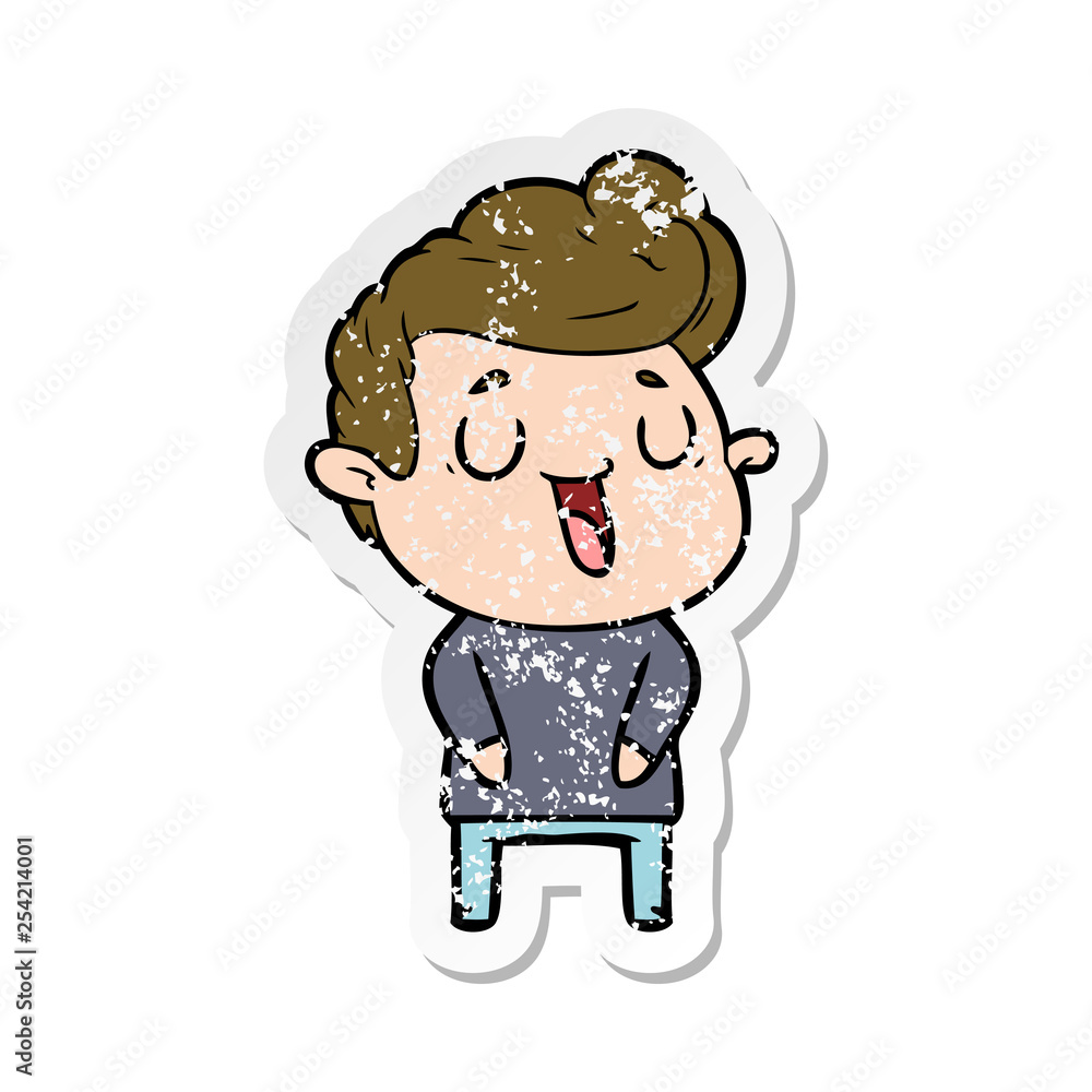distressed sticker of a happy cartoon man distressed sticker of a happy cartoon man