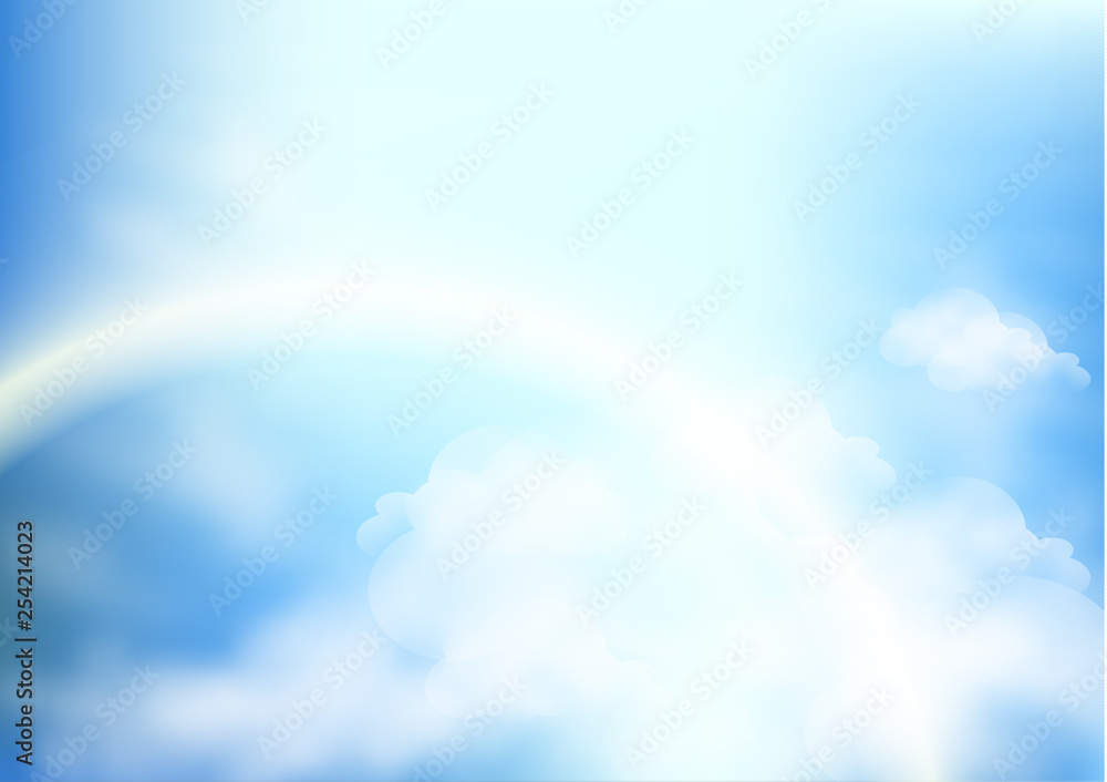 Nature landscape background with blue sky and fluffy white realistic clouds. Vector illustration - Vector graphics Nature landscape background with blue sky and fluffy white realistic clouds. Vector illustration - Vector graphics