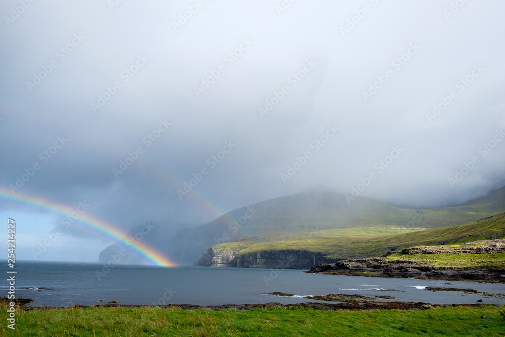 Double rainbow near the town of Eidi, Eysturoy, Faroe Islands