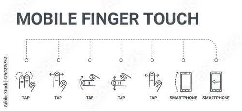 simple set of 7 line icons such as smartphone, smartphone, tap, tap, tap, from mobile finger touch concept on white background