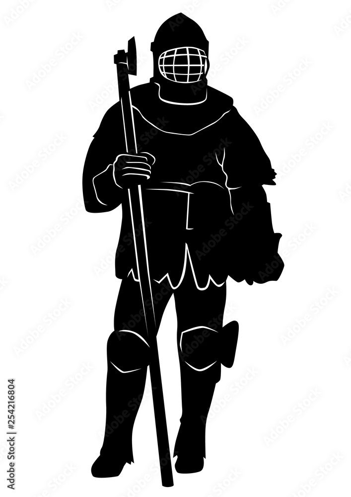 Obraz premium Man in old knightly clothes on white background