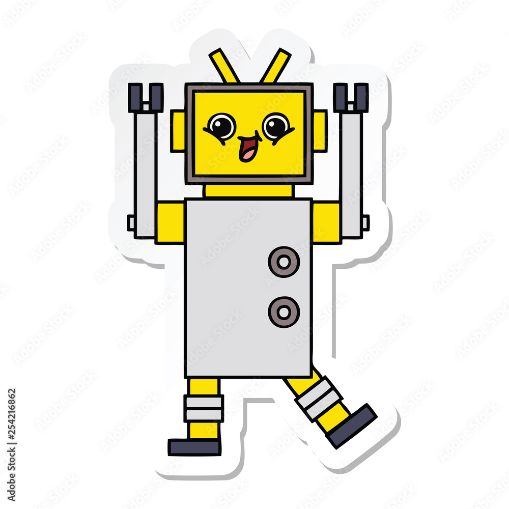 sticker of a cute cartoon robot sticker of a cute cartoon robot