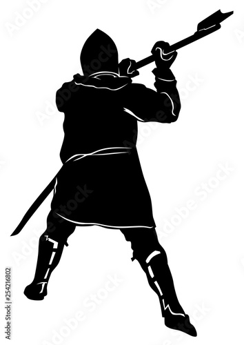 Man in old knightly clothes on white background