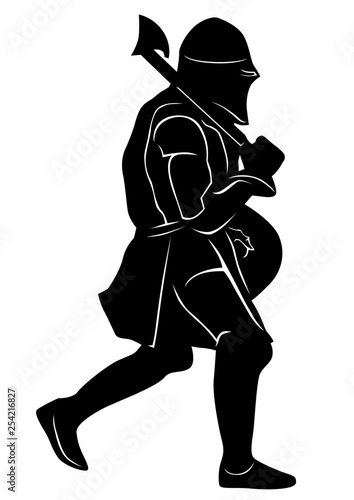 Man in old knightly clothes on white background