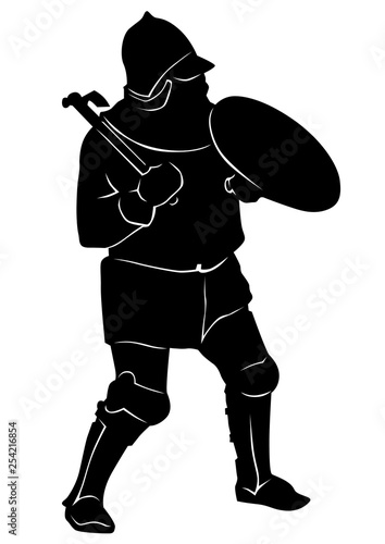 Man in old knightly clothes on white background