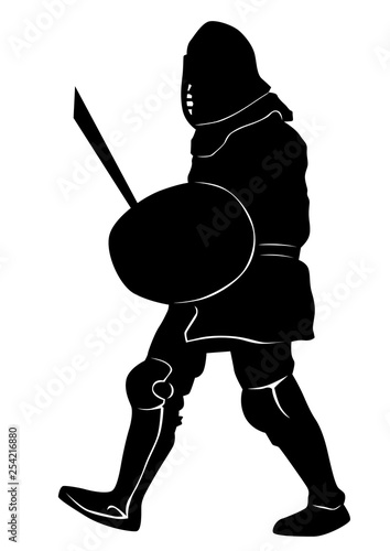 Man in old knightly clothes on white background