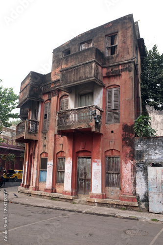 An aging, decaying, ex-colonial tenement block in Kolkata, India 