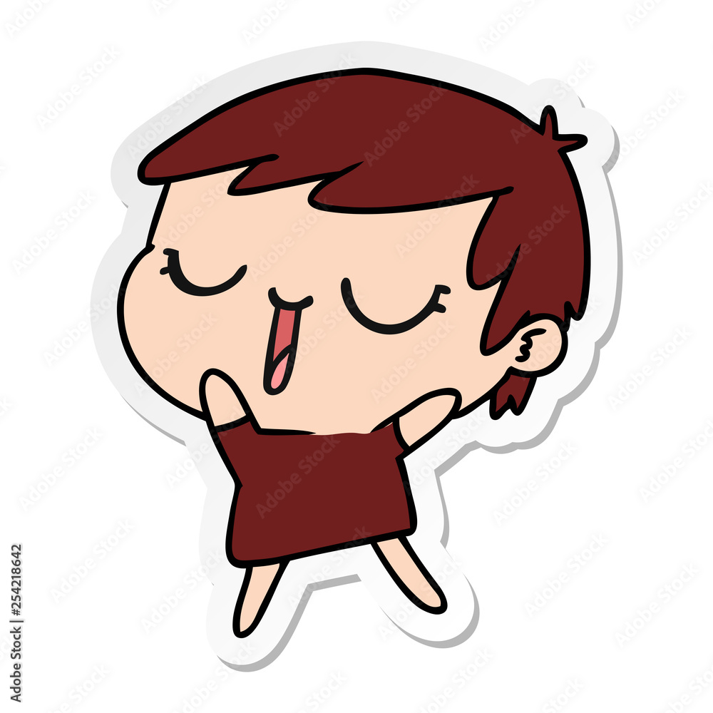 sticker cartoon of cute kawaii short haired girl sticker cartoon of cute kawaii short haired girl