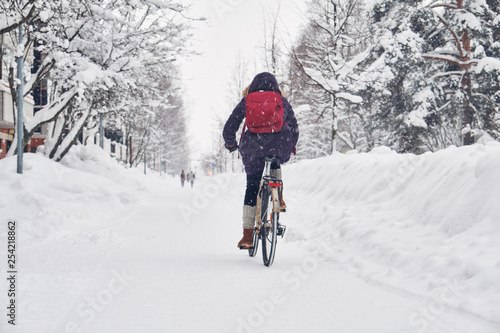 City streets after winter snowstorm blizzard.