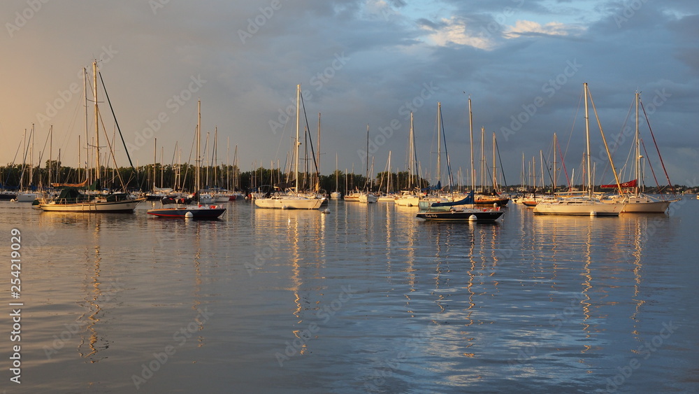 Early light after a rainstorm on the anchorage at Dinner Key Marina in Coconut Grove, Miami, Florida.