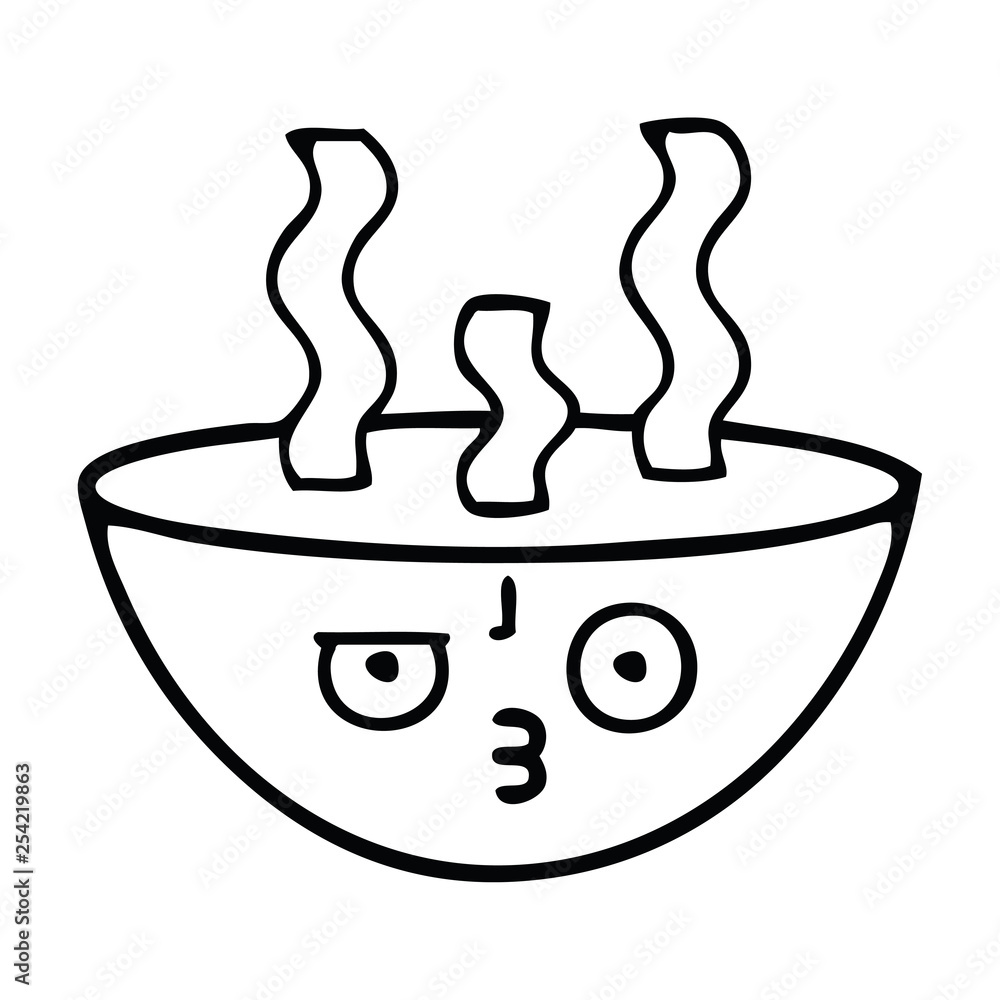 line drawing cartoon bowl of hot soup Stock Vector | Adobe Stock