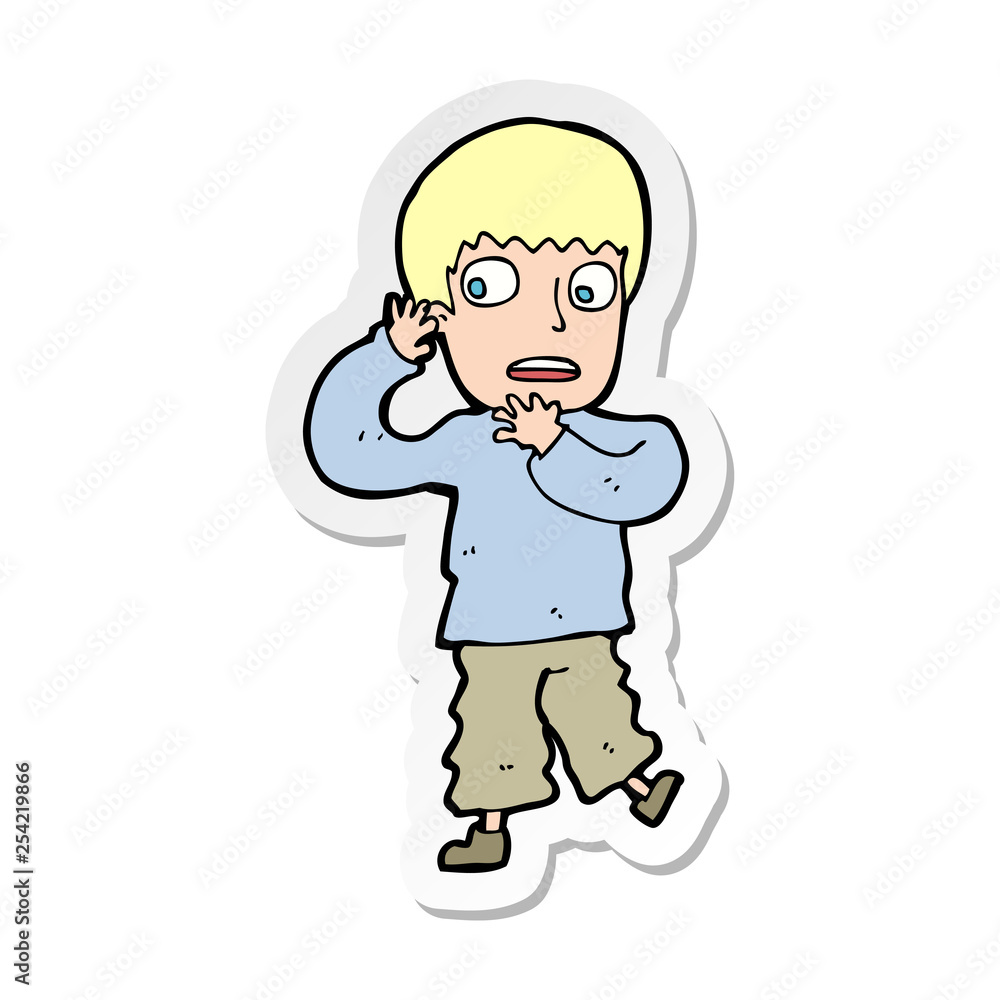 sticker of a cartoon frightened boy