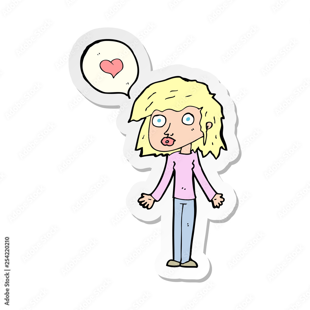 sticker of a cartoon woman in love sticker of a cartoon woman in love