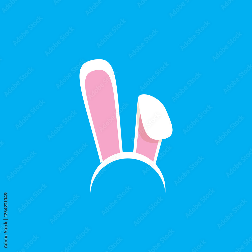 white easter bunny funky mask with rabbit ears isolated on blue background. vector Kids easter party mask