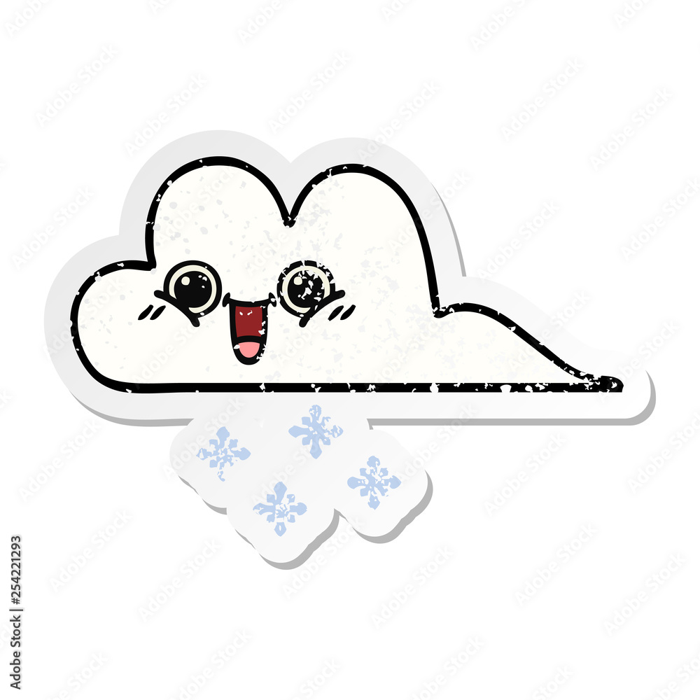distressed sticker of a cute cartoon snow cloud distressed sticker of a cute cartoon snow cloud