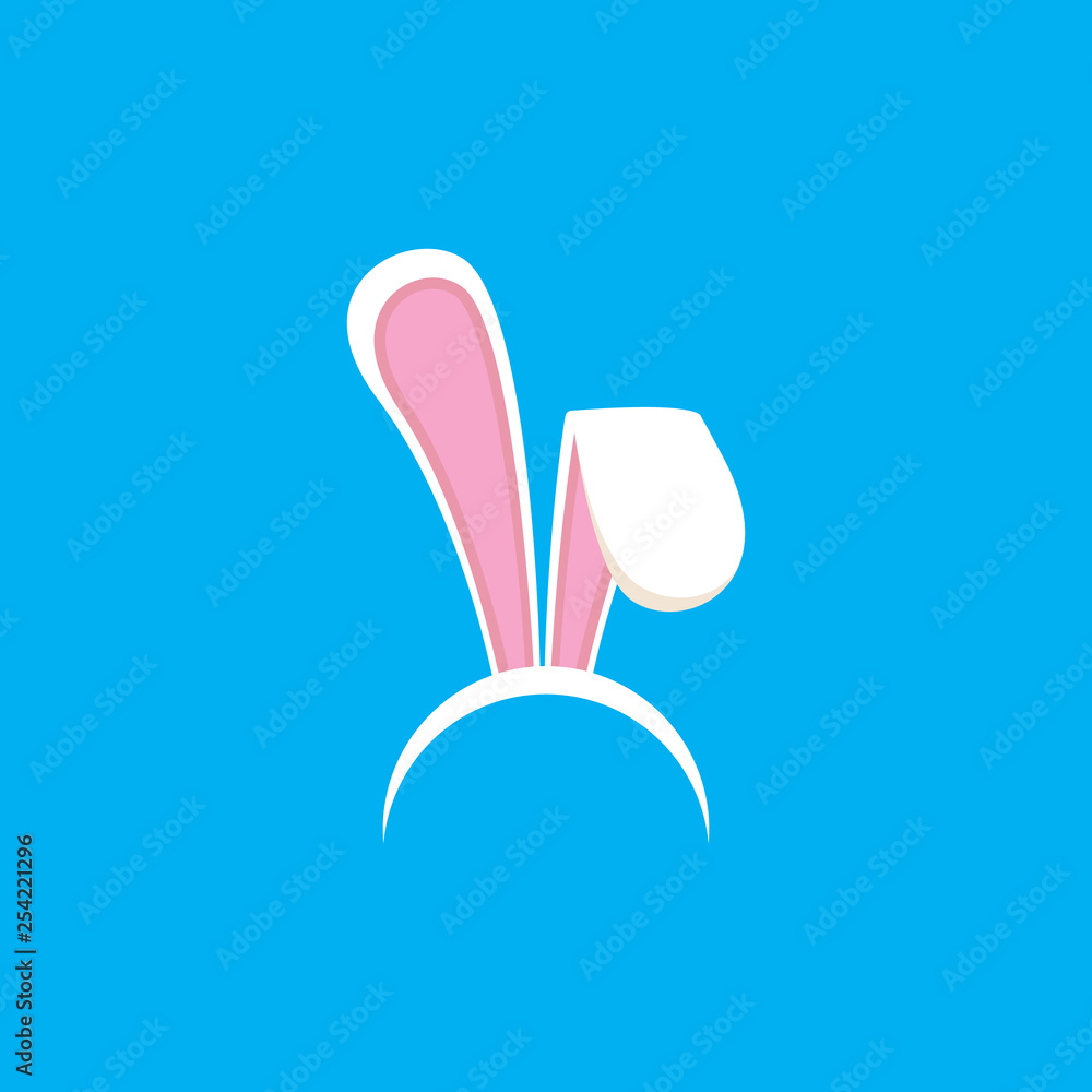 white easter bunny funky mask with rabbit ears isolated on blue background. vector Kids easter party mask white easter bunny funky mask with rabbit ears isolated on blue background. vector Kids easter party mask