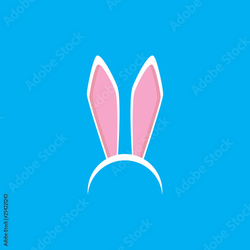 white easter bunny funky mask with rabbit ears isolated on blue background. vector Kids easter party mask
