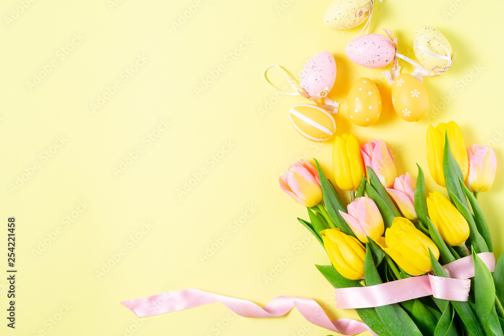 Fototapeta Easter scene with colored eggs