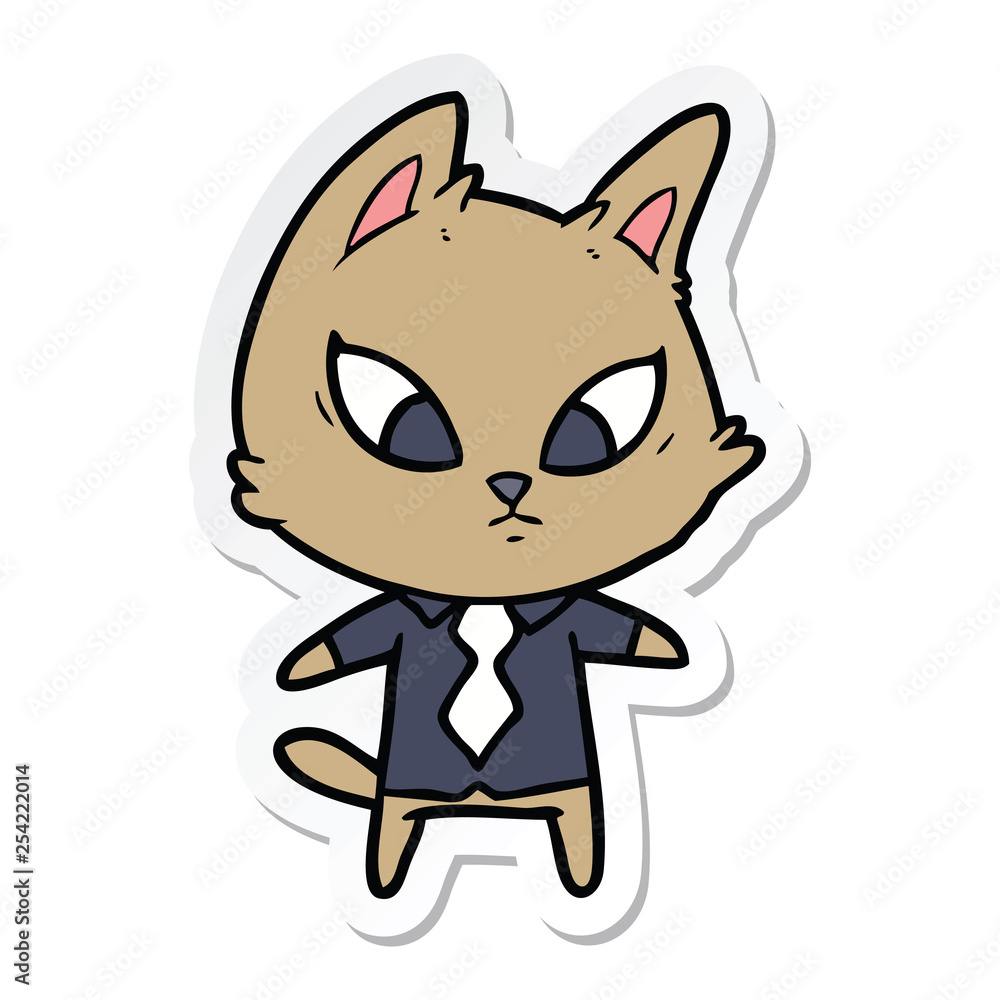 sticker of a confused cartoon business cat sticker of a confused cartoon business cat